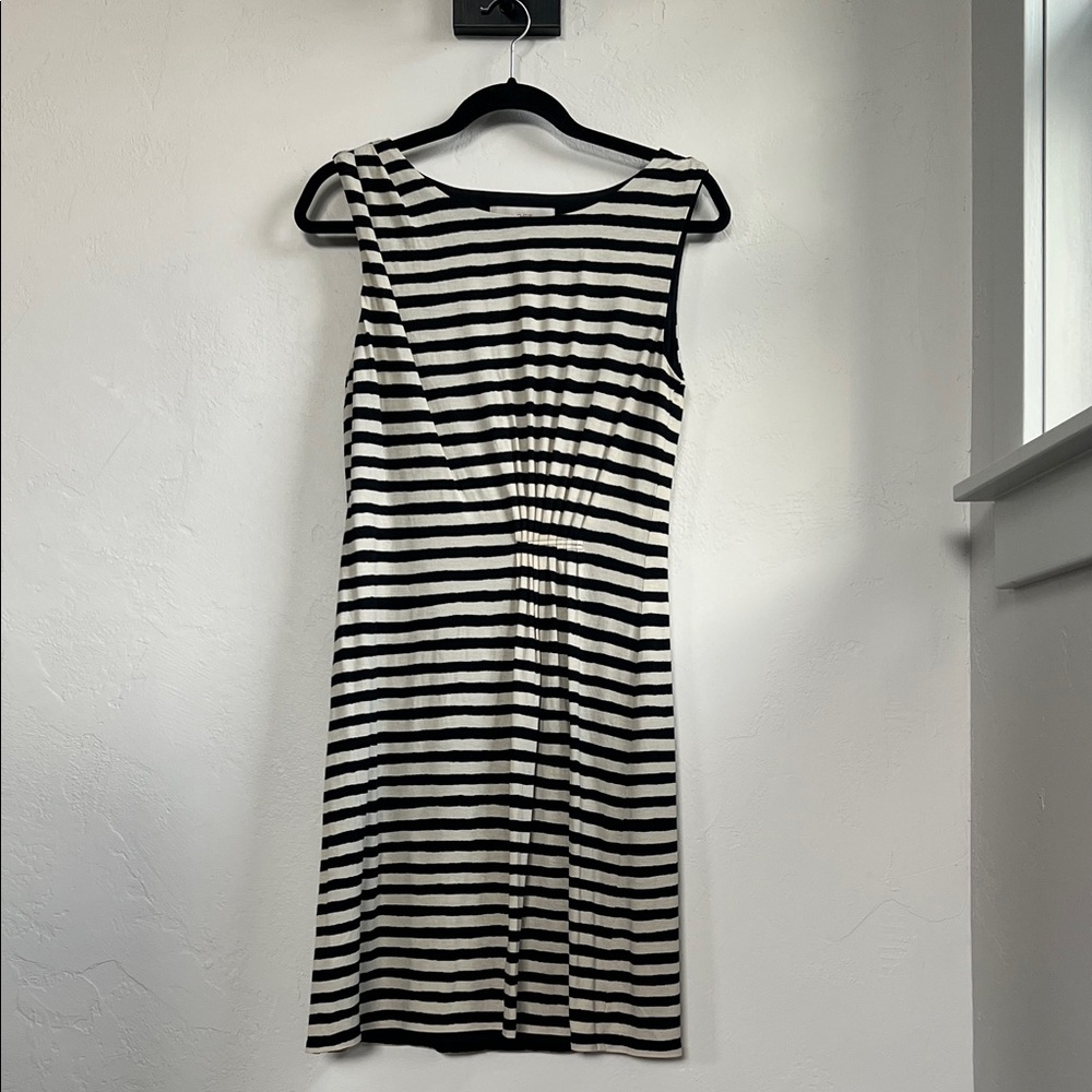 LOFT Black and White Striped Midi Dress